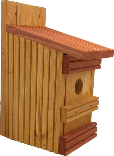 GARDEN SPIRIT - Vogelhuisje Pimpelmees - Nestkast Vlonderhout - Ø 27 mm - Oker Geel Rood Bruin - 13 x 11 x 25 cm