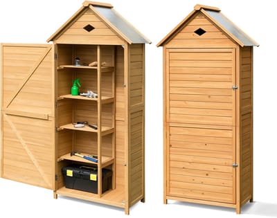 Houten Tuinhuis voor Gereedschap met Zadeldak en Slot - Weerbestendige Opbergkast