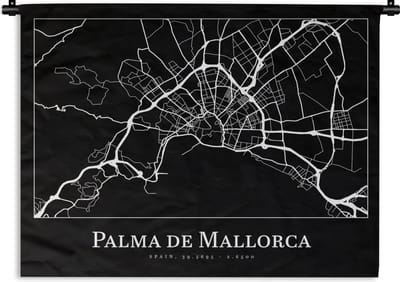 Wandkleed - Wanddoek - Plattegrond - Stadskaart - Palma de Mallorca - Kaart - 120x90 cm - Wandtapijt