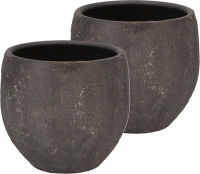 DK Design Bloempot Maya - 2x - verweerd zwart - D18 x H20 cm - rustiek