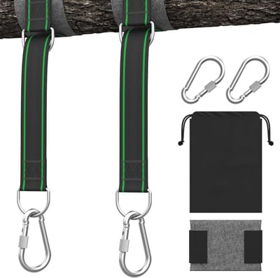 Boomhangbanden Set - Schommel Ophanging - Veilig Ophangen - Versterkt Polyester - 2x 150 cm - Zwart