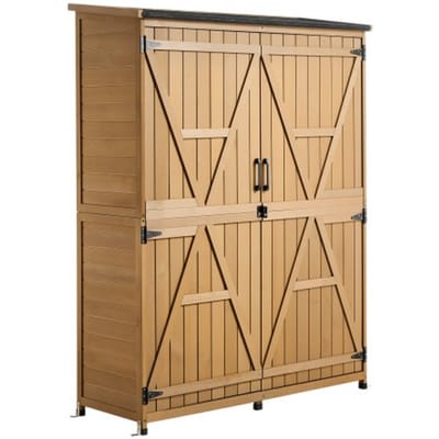 VEVOR Houten Tuinschuur, Gereedschapsschuur met Afsluitbare Deuren & Schuin Dak, Tuinschuur incl. Planken & Vloer, Gereedschapsschuur, Gereedschapskast voor Terras, Tuin, Gazon, 121x43x162,5 cm