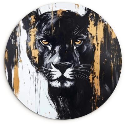 WallCircle® Wandcirkel 120x120 cm - Muurcirkel Panter - Zwart - Abstract - Verfstreken - Muurdecoratie woonkamer - Wanddecoratie slaapkamer - Kamer decoratie accessoires - Ronde schilderijen XXL