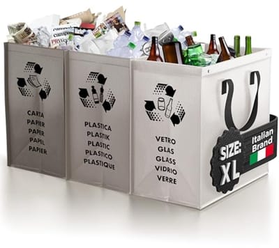 PromoHome Prullenbak 3 vakken XL - Afvalscheidingssysteem voor papier, glas en plastic - Milieuvriendelijke recyclingzakken - 60 kg draagkracht - 30x40x50 cm - Grey Edition