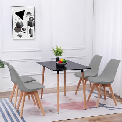 Eetkamerset Rechthoekige Tafel met 4 Grijze Stoelen - Scandinavisch Design voor Keuken en Woonkamer