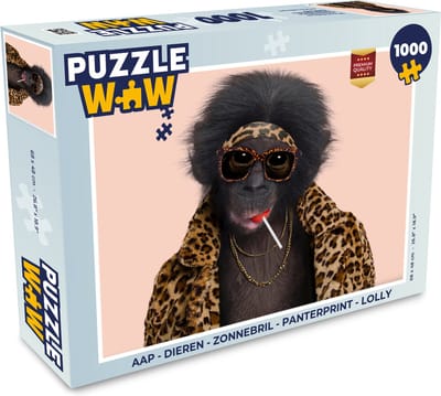 Puzzel Aap - Dieren - Zonnebril - Panterprint - Lolly - Legpuzzel - Puzzel 1000 stukjes volwassenen