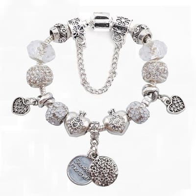Europese originele kristal bedelarmband voor kinderen vrouwen met verzilverde slangenketting merk armband authentieke sieraden 17cm white