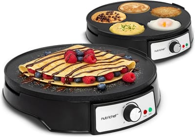 Elektrische Crepe Pan & Pannenkoekenmaker - Reversible 12 Inch Bakplaat met Anti-aanbaklaag en Temperatuurregeling