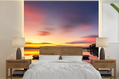 Behang - Fotobehang Steiger - Zonsondergang - Water - Zee - Reflectie - Breedte 300 cm x hoogte 300 cm