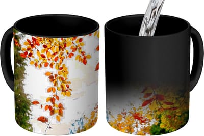 Magische Mok - Foto op Warmte Mokken - Koffiemok - Herfst - Bladeren - Natuur - Magic Mok - Beker - 350 ML - Theemok