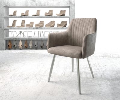 Gestoffeerde-stoel Greg-Flex 4-poot conisch roestvrij staal microvelours taupe vintage pocketveer kern