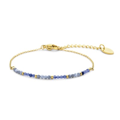 CO88 Collection 8CB-91303 Kralen Armbandje - Armband - Kraaltjes - 2mm - 16,5+3cm - Blauw - Goudkleurig