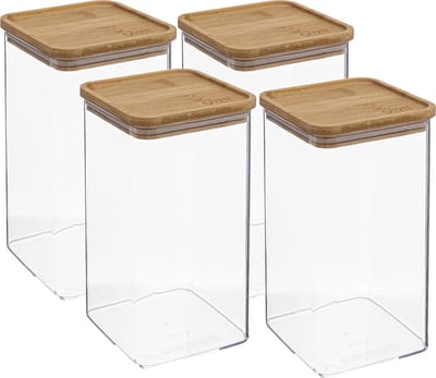 5Five - 4x - Keuken opslag voorraadpot - Berlino - kunststof/bamboe - 1500 ml - voedsel - 10 x 20 cm