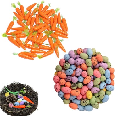 50 Gekleurde Mini Piepschuim Eieren en 30 Mini Wortels voor Knutselen en Paasdecoratie