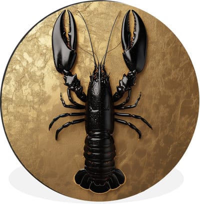 WallCircle - Wandcirkel - Muurcirkel - Kreeft - Zwart - Goud - Luxe - Aluminium - Dibond - 140x140 cm - Binnen en Buiten