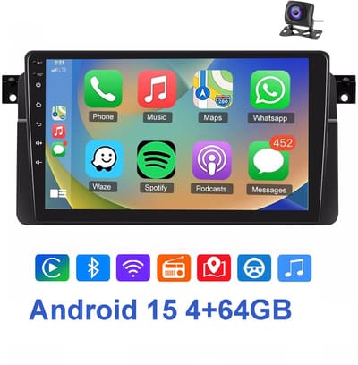 ESSGOO 9 inch Carplay radiogeschikt voor BMW 3 Serie E46 en Rover 75 MG ZT 1998 - 2006 - 4GB + 64GB - Autoradio met navigatie - radio scherm - Android 15 - radio scherm - Bluetooth WIFI RDS FM - Achteruitrijcamera