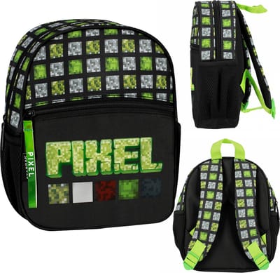 Pixel Game Zwart-groene rugzak voor jongens, kleine rugzak voor de kleuterschool, voor uitstapjes 26x23x9 cm