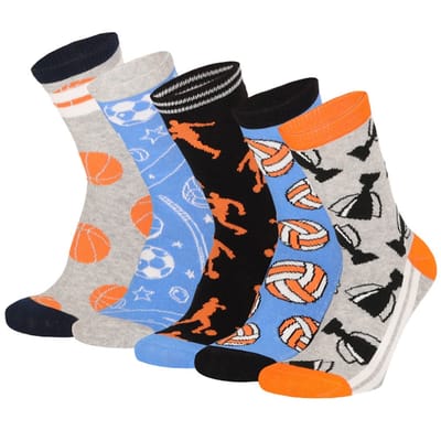 Kleurrijke Kindersokken jongens Sport Blauw/Oranje 5-Pak - 27/30