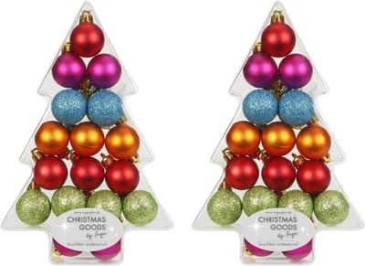 34x Gekleurde mix kunststof kerstballen pakket 3 cm - Kerstboomversiering gekleurd