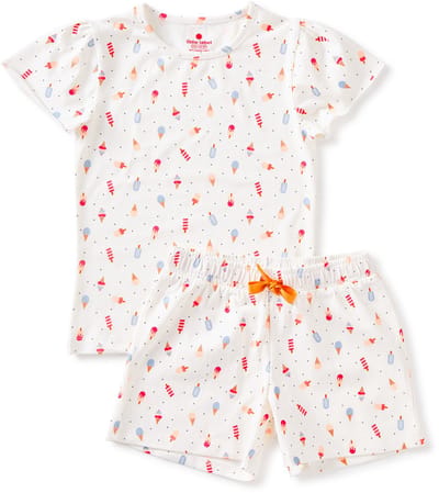 Little Label - zomer pyjama meisjes wit ijsjes 16Y/ 170-176 - maat: 170/176 - bio-katoen