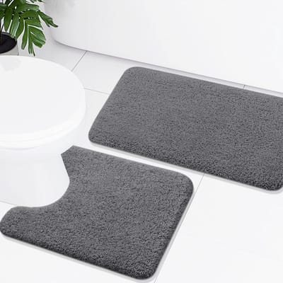 Badkamertapijten Set - Antislip en Wasbaar, Hoogpolig Microvezel, 50 x 60 cm + 50 x 80 cm, Grijs