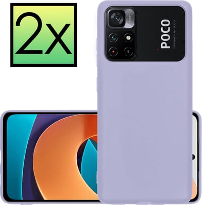 Hoesje - 2 Stuks - Geschikt voor Xiaomi Poco M4 Pro 5G - Sterk & Shockproof - Case Siliconen - Back Cover - Telefoon Hoes - Lila