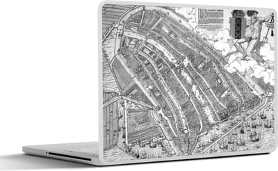 Laptop sticker - 10.1 inch - Grote en historische stadskaart van het Noord-Hollandse Amsterdam - zwart wit - 25x18cm - Laptopstickers - Laptop skin - Cover