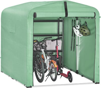 SoBuy KLS11-L-GR Tuinhuis, Waterdichte Buitenkast, Motorstalling met Haken, Fietsgarage en Gereedschapberging, Fietsenstalling, Opslagruimte, Groen, 159x219x165 cm