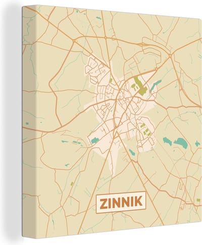 Canvas Schilderij Plattegrond - Kaart - Zinnik - Stadskaart - Vintage - 20x20 cm - Wanddecoratie