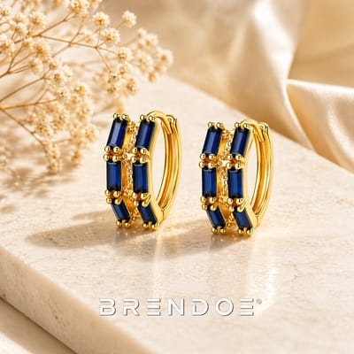 Brendoe Goudkleurige Oorringen Dames – Blauwe Zirkonia – Elegante Kleine Oorbellen