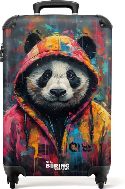 NoBoringSuitcases.com® - Handbagage koffer lichtgewicht - Reiskoffer trolley - Panda met kleurrijke jas en verfspetters - Rolkoffer met wieltjes - Past binnen 55x40x20 en 55x35x25