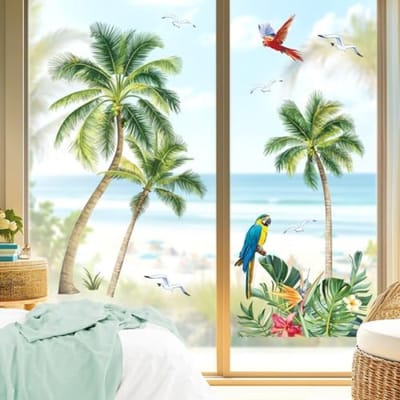 PromoHome Dubbelzijdige Raamstickers Tropisch Thema - 8 Vellen Palmboom Decoratie Zelfklevend Verwijderbaar Groen Blad Motief