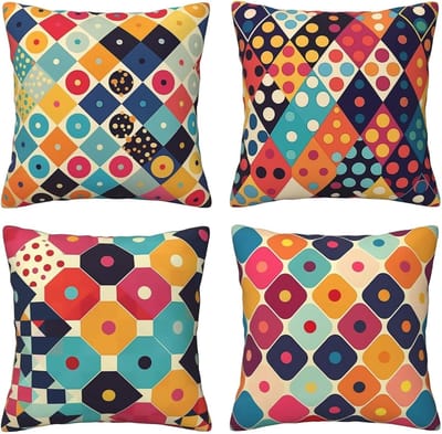 Kussenslopen van 65 x 65 cm, set van 4 stuks, beide zijden, zachte fluwelen kussenslopen met onzichtbare rits, voor slaapbank, thuis, terras, decoratie, gekleurde ruitjes, set van 4 stuks, 26 x 26