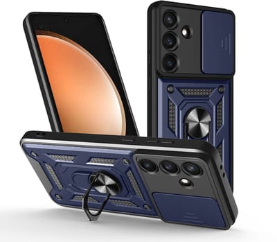MobyDefend Hoesje - Geschikt voor Samsung Galaxy S25 FE - Pantsercase Met Draaibare Ring - Blauw