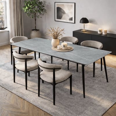 Dimehouse Eettafel Sintered Stone Marmerlook Grijs - Jules 190 x 90 x 76 cm - Marmer - Modern - Rechthoek