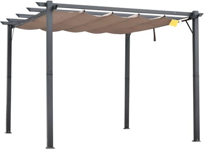 Pergola - 3 x 3 m - Prieel - Paviljoen - Terras - Weerbestendig - Metalen Frame - Met zonwering - Bruin