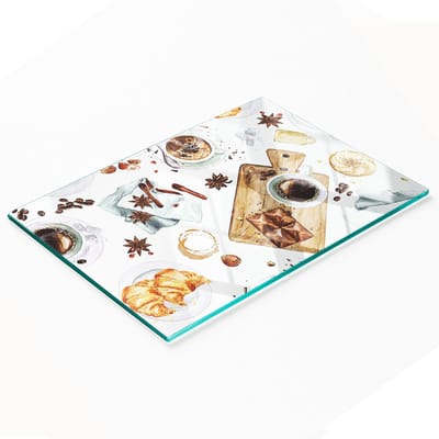 Multifunctionele decoratieve snijplank van gehard staal voor de keuken, met afbeelding van een kop koffie of een kopje koffie, 80x52 cm