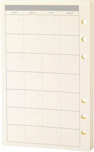 Maandplanner navulling voor A6 planner, 45 vellen, 90 pagina's, 100Gsm kwaliteit, ideaal voor persoonlijke journal en organisatie