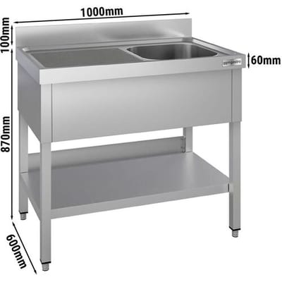 GGM Gastro Spültisch ECO - 1000x600mm - mit Grundboden - mit 1 Becken rechts Zilver