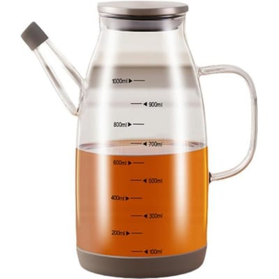 Hoge Borosilicaat Glas Tape Schaal Oliepot Lekdicht Sojasaus Kruidenfles RVS Deksel Oliepot Hittebestendige Oliepot 1000ml