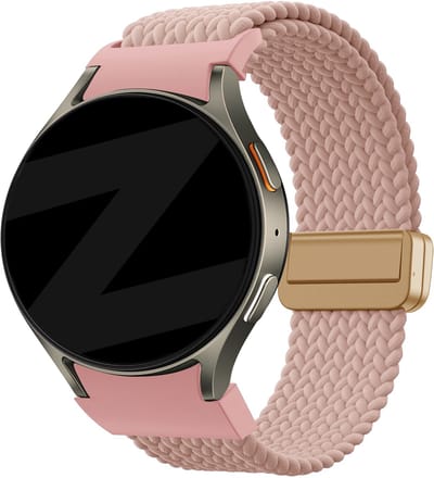 Bandz Gevlochten nylon bandje 'Easy fit' - Geschikt voor Samsung Galaxy Watch 7 (40 & 44mm) / Galaxy Watch 6 Classic (43 & 47mm) / Galaxy Watch 5 (Pro) / Galaxy Watch 4 (Classic) / Galaxy Watch FE (roze)