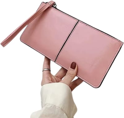 Dames Portemonnee – Lange Rits Clutch Wallet Dames & Handtas – Multi-layer Portemonnee met Rits, Pasjes, Munten en Telefoonvak - Roze