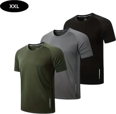 Livano Sportshirt Heren - Sport - Fitness - Compressie Shirt - Corrigerend Hemd - Sportkleding - Mannen - 3 Stuks - Zwart Grijs Groen- XXL