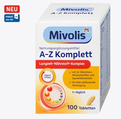 Mivolis A-Z Compleet Depot Tabletten - Uitgebreide mix van 24 vitaminen en mineralen voor langdurige aanvoer van essentiële voedingsstoffen