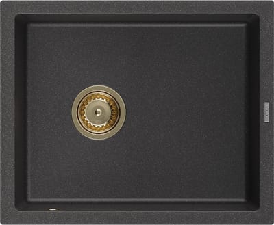 Mexen Pedro granieten spoelbak 1-komerig 560 x 460 , zwart gespikkeld, gouden sifon - 6508561000-76-G