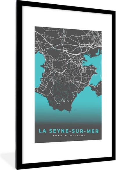 Fotolijst incl. Poster - Plattegrond - La Seyne-sur-mer - Frankrijk - Kaart - Stadskaart - 60x90 cm - Posterlijst