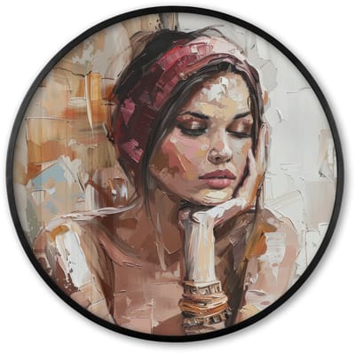 Poster in lijst Rond - Fotolijst 60x60 cm - Posters - Vrouw - Verflook - Portret - Modern - Ronde posterlijst zwart - Decoratie - Wanddecoratie woonkamer - Muurdecoratie slaapkamer