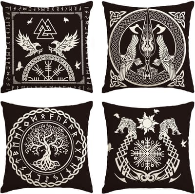 Dailygoody - Decoratieve Kussenslopen - Set van 4 - 45 x 45 cm - Viking Tree of Life - Perfect voor Woonkamer en Slaapkamer