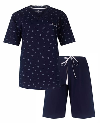 Medaillon Dames Shortama - Pyjama Set - Nachtkleding - Donker Blauw - Maat S