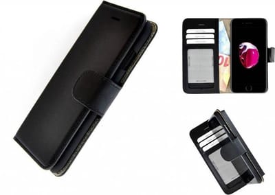 Pearlycase Echt Leer Handmade iPhone 8 Plus Wallet Bookcase Zwart